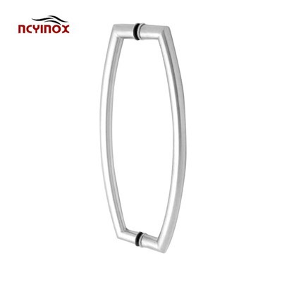 ইউকে ব্র্যাকেট স্টাইল স্টেইনলেস স্টীল 17" গ্লাস মাউন্ট করা ব্যাক-টু-ব্যাক কার্ভড পুল হ্যান্ডেল